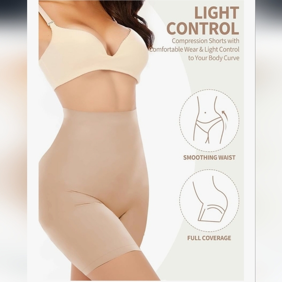 3 Pack Women's High-Waist Shaping Shorts - Beige - Picture 3 of 9